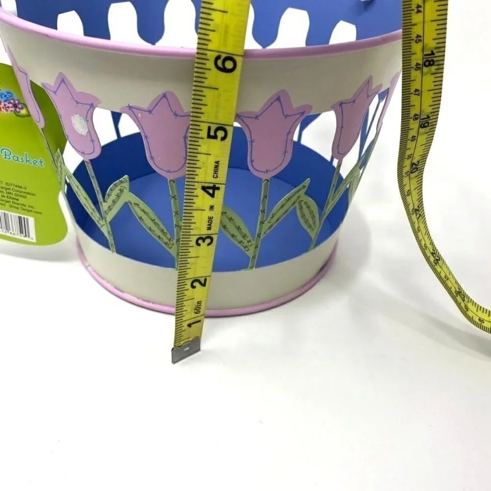 Target Metal Easter Basket Pail Purple Tulips Flowers